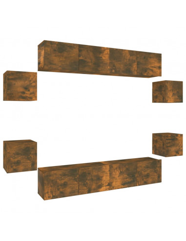 Set Mobili Porta TV 8pz Rovere Fumo in Legno Multistrato