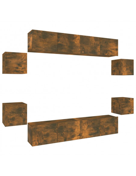 Set Mobili Porta TV 8pz Rovere Fumo in Legno Multistrato