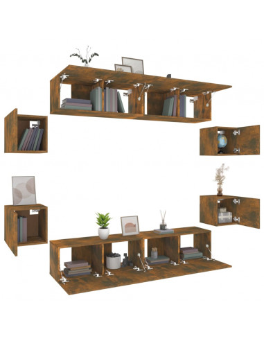 Set Mobili Porta TV 8pz Rovere Fumo in Legno Multistrato