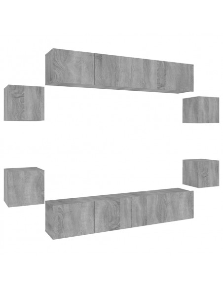 Set Mobili Porta TV 8pz Grigio Sonoma in Legno Multistrato