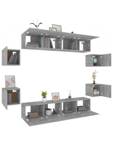 Set Mobili Porta TV 8pz Grigio Sonoma in Legno Multistrato