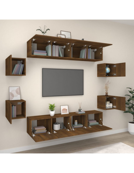 Set Mobili Porta TV 8pz Rovere Marrone in Legno Multistrato