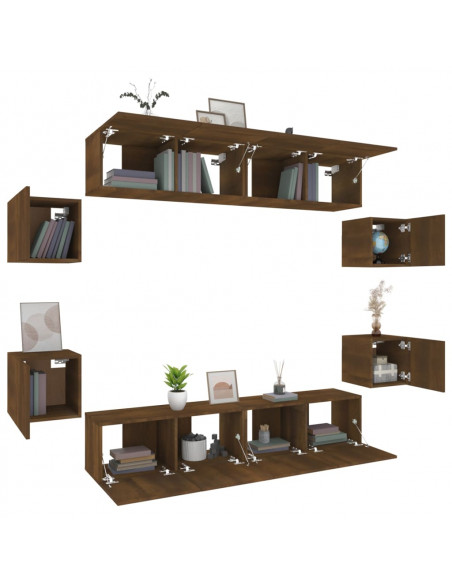Set Mobili Porta TV 8pz Rovere Marrone in Legno Multistrato