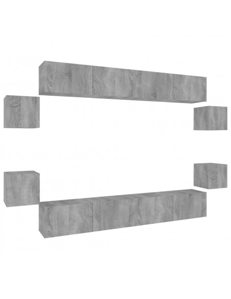 Set Mobili Porta TV 8pz Grigio Sonoma in Legno Multistrato