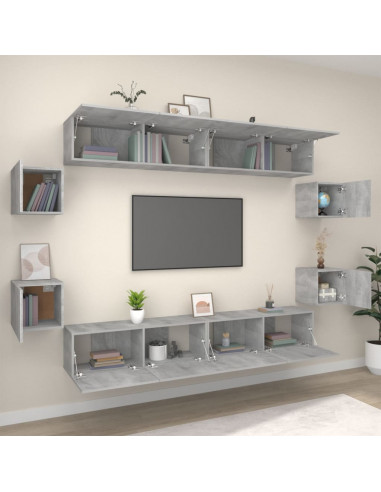Set Mobili Porta TV 8pz Grigio Sonoma in Legno Multistrato