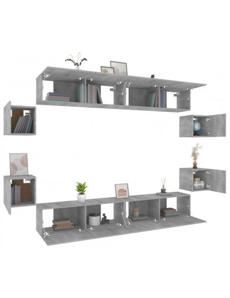 Set Mobili Porta TV 8pz Grigio Sonoma in Legno Multistrato