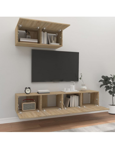 Set di Mobili Porta TV 3 pz Rovere Sonoma in Legno Multistrato