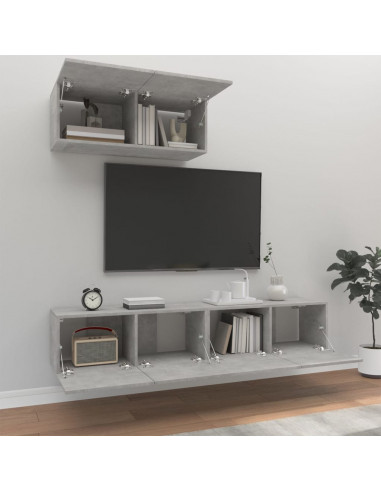 Set di Mobili Porta TV 3 pz Grigio Cemento in Legno Multistrato