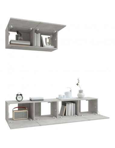 Set di Mobili Porta TV 3 pz Grigio Cemento in Legno Multistrato