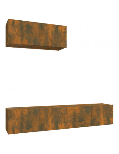 Set Mobili Porta TV 3 pz Rovere Fumo in Legno Multistrato