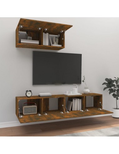 Set Mobili Porta TV 3 pz Rovere Fumo in Legno Multistrato