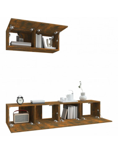 Set Mobili Porta TV 3 pz Rovere Fumo in Legno Multistrato