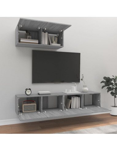 Set Mobili Porta TV 3 pz Grigio Sonoma in Legno Multistrato