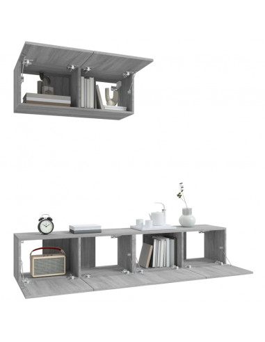 Set Mobili Porta TV 3 pz Grigio Sonoma in Legno Multistrato