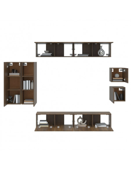 Set Mobili Porta TV 8pz Rovere Marrone in Legno Multistrato
