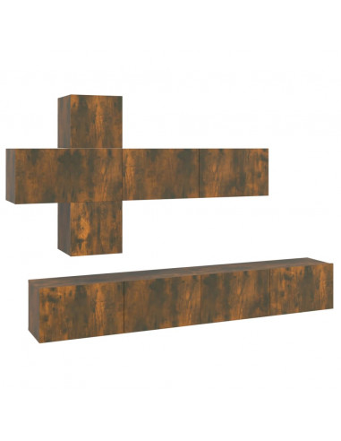 Set di Mobili Porta TV 7 pz Rovere Fumo in Legno Multistrato