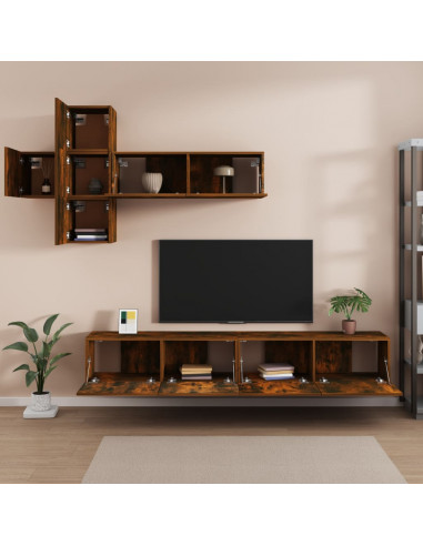 Set di Mobili Porta TV 7 pz Rovere Fumo in Legno Multistrato