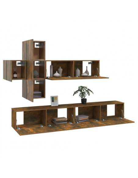 Set di Mobili Porta TV 7 pz Rovere Fumo in Legno Multistrato