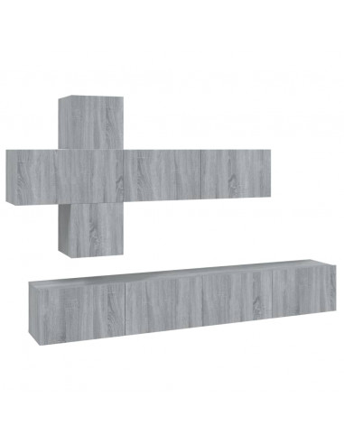 Set di Mobili Porta TV 7 pz Grigio Sonoma in Legno Multistrato