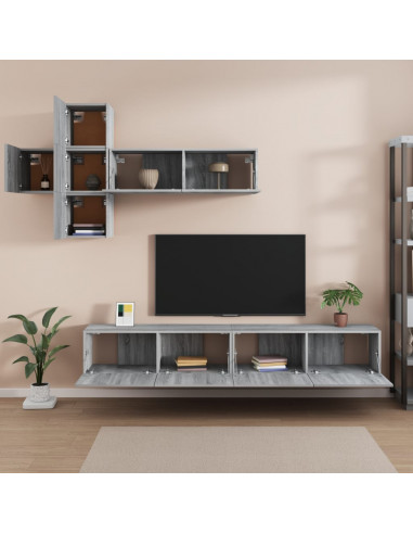 Set di Mobili Porta TV 7 pz Grigio Sonoma in Legno Multistrato