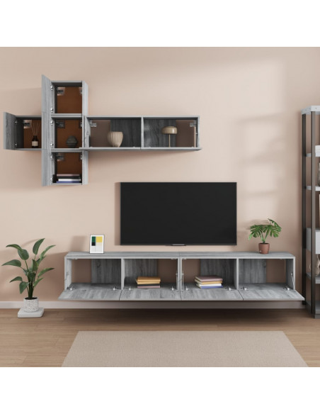 Set di Mobili Porta TV 7 pz Grigio Sonoma in Legno Multistrato