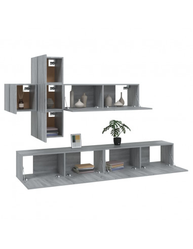 Set di Mobili Porta TV 7 pz Grigio Sonoma in Legno Multistrato