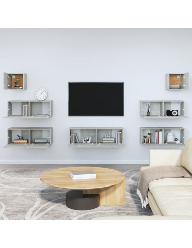 Set di Mobili Porta TV 7 pz Grigio Cemento in Legno Multistrato