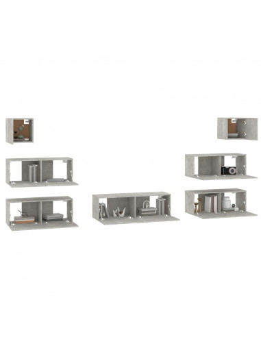 Set di Mobili Porta TV 7 pz Grigio Cemento in Legno Multistrato