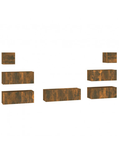 Set di Mobili Porta TV 7 pz Rovere Fumo in Legno Multistrato