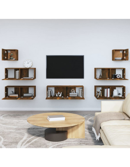Set di Mobili Porta TV 7 pz Rovere Fumo in Legno Multistrato