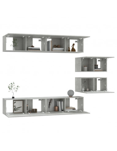 Set di Mobili Porta TV 6 pz Grigio Cemento in Legno Multistrato