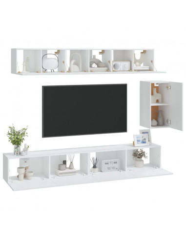 Set di Mobili Porta TV 6 pz Bianco in Legno Multistrato