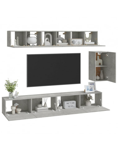 Set di Mobili Porta TV 6 pz Grigio Cemento in Legno Multistrato