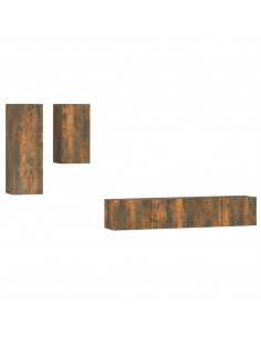 Set di Mobili Porta TV 4 pz Rovere Fumo in Legno Multistrato 2