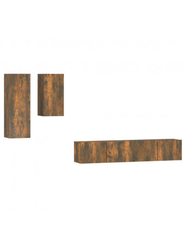 Set di Mobili Porta TV 4 pz Rovere Fumo in Legno Multistrato