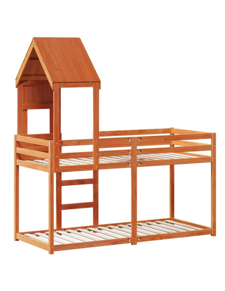 Letto a Castello con Tetto Marrone Cera 75x190 cm Massello Pino