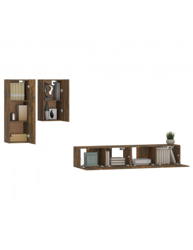 Set di Mobili Porta TV 4 pz Rovere Fumo in Legno Multistrato