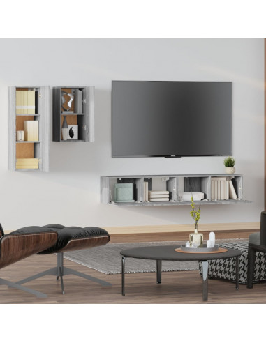 Set di Mobili Porta TV 4 pz Grigio Sonoma in Legno Multistrato