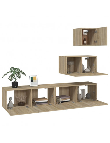 Set di Mobili Porta TV 4 pz Rovere Sonoma in Legno Multistrato