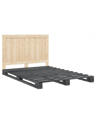 Giroletto con Testiera Grigio 140x200 cm Legno Massello di Pino