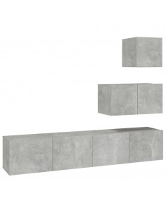 Set di Mobili Porta TV 4 pz Grigio Cemento in Legno Multistrato 2