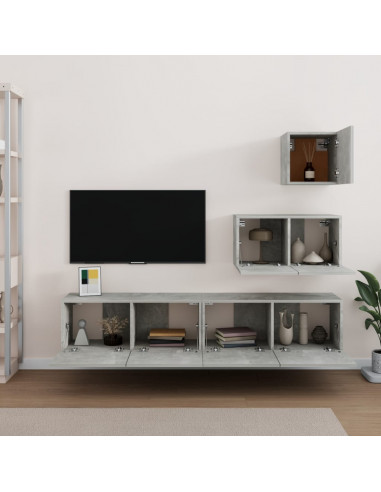 Set di Mobili Porta TV 4 pz Grigio Cemento in Legno Multistrato