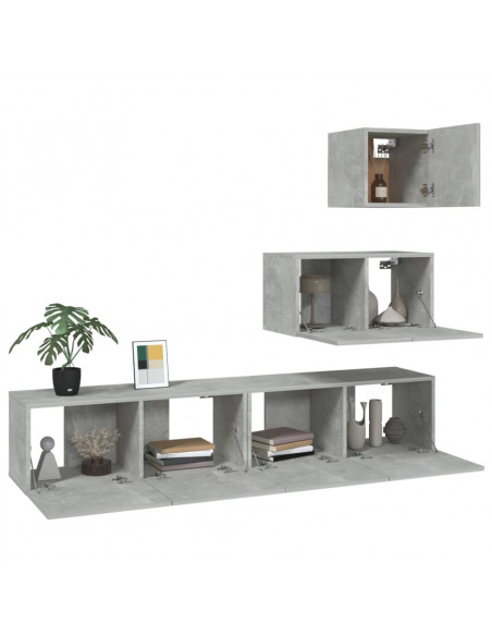 Set di Mobili Porta TV 4 pz Grigio Cemento in Legno Multistrato