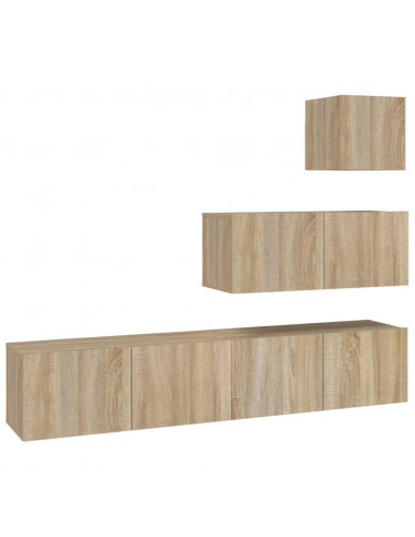 Set di Mobili Porta TV 4 pz Rovere Sonoma in Legno Multistrato