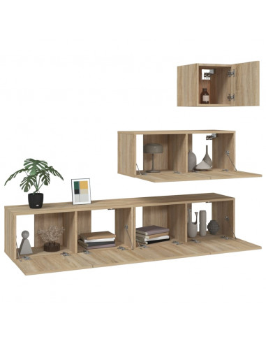 Set di Mobili Porta TV 4 pz Rovere Sonoma in Legno Multistrato