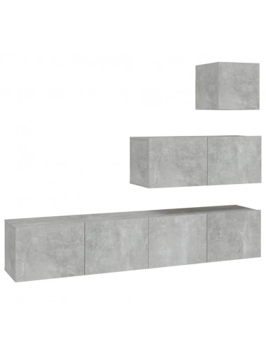 Set di Mobili Porta TV 4 pz Grigio Cemento in Legno Multistrato