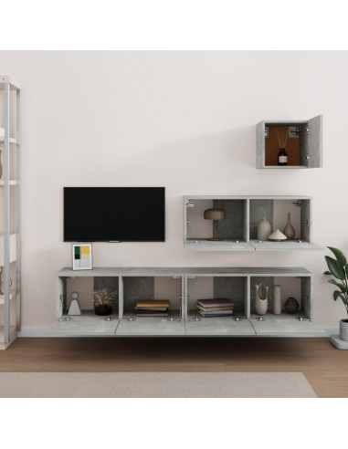 Set di Mobili Porta TV 4 pz Grigio Cemento in Legno Multistrato