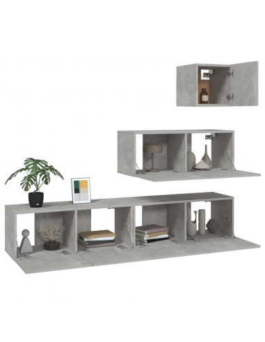Set di Mobili Porta TV 4 pz Grigio Cemento in Legno Multistrato