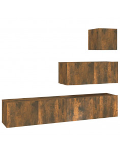 Set di Mobili Porta TV 4 pz Rovere Fumo in Legno Multistrato 2