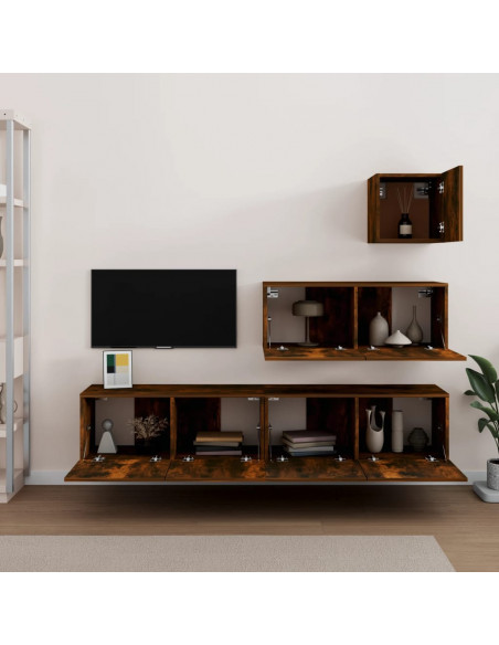 Set di Mobili Porta TV 4 pz Rovere Fumo in Legno Multistrato